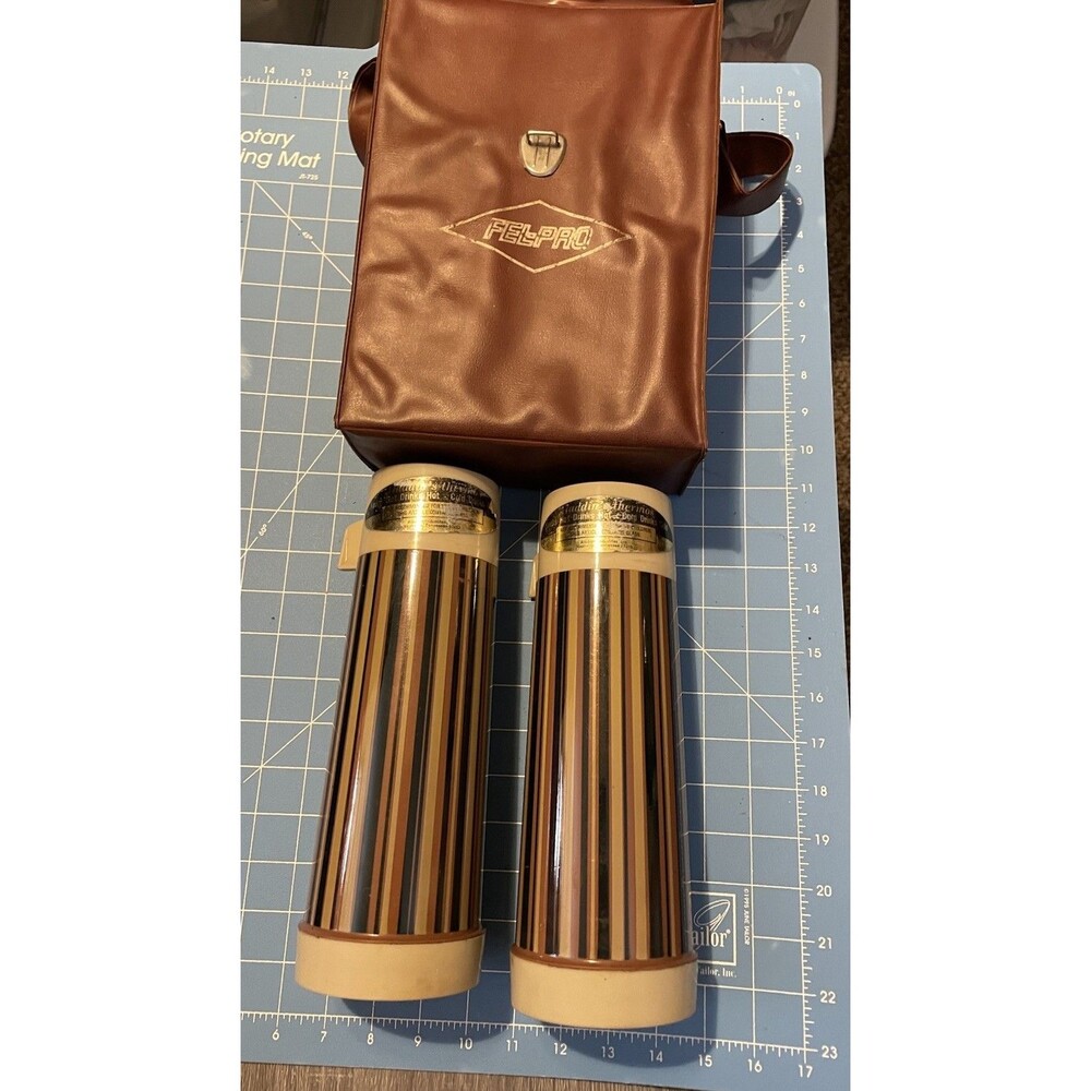 Vintage 60s-70s Aladdin Thermos "The Rustless One" , Two Thermoses & Bag. New